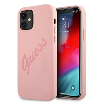 Guess iPhone 12 mini Case Silicone Vintage Script, Pink