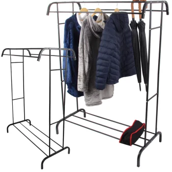 Metal Freestanding Clothes Rack with Shoe Shelf, Black