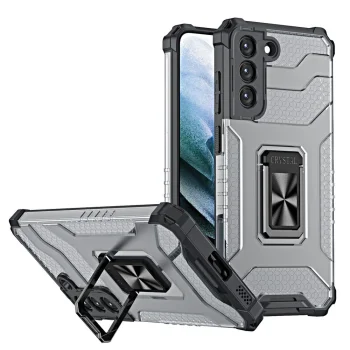 Crystal Ring Case Hybrid Case for Samsung Galaxy S22+ with Ring Holder, Black