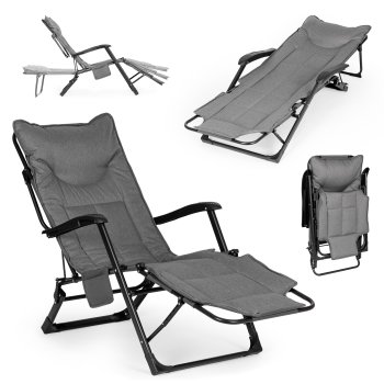 MultiGarden 2-in-1 Folding Garden Lounger with 3-Step Footrest, Grey