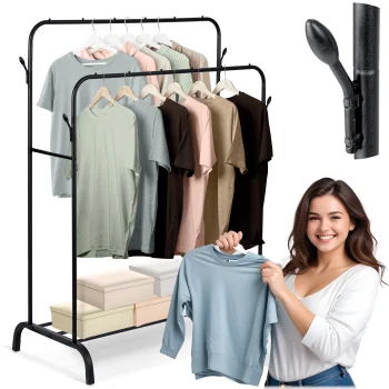 Massido MS-867 Freestanding Clothes Rack with Shoe Shelf, Black