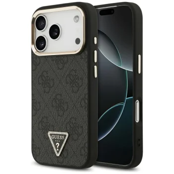 Guess iPhone 17 Pro Case 4G PU Leather with Triangle Logo, Black