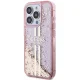 Guess iPhone 15 Pro Case Liquid Glitter Gold Stripes, Pink