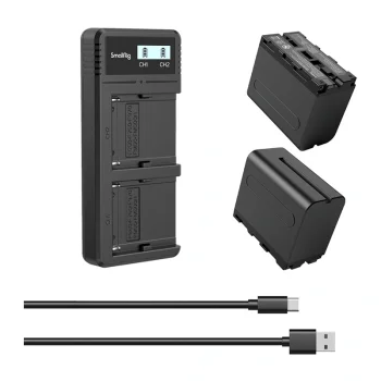 SMALLRIG 3823 dual charger with 2 NP-F970 7 800 mAh batteries