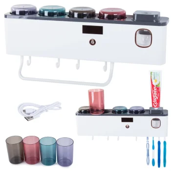 Toothbrush Organizer with UV Sterilizer and Toothpaste Dispenser