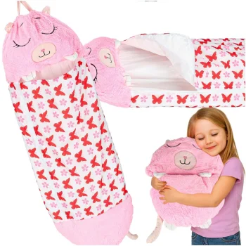 Kids Travel Sleeping Bag with Pillow 2in1 125x50cm, Pink