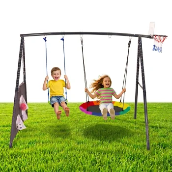 Ecotoys 4-in-1 Garden Playground with Swings and Basketball Hoop