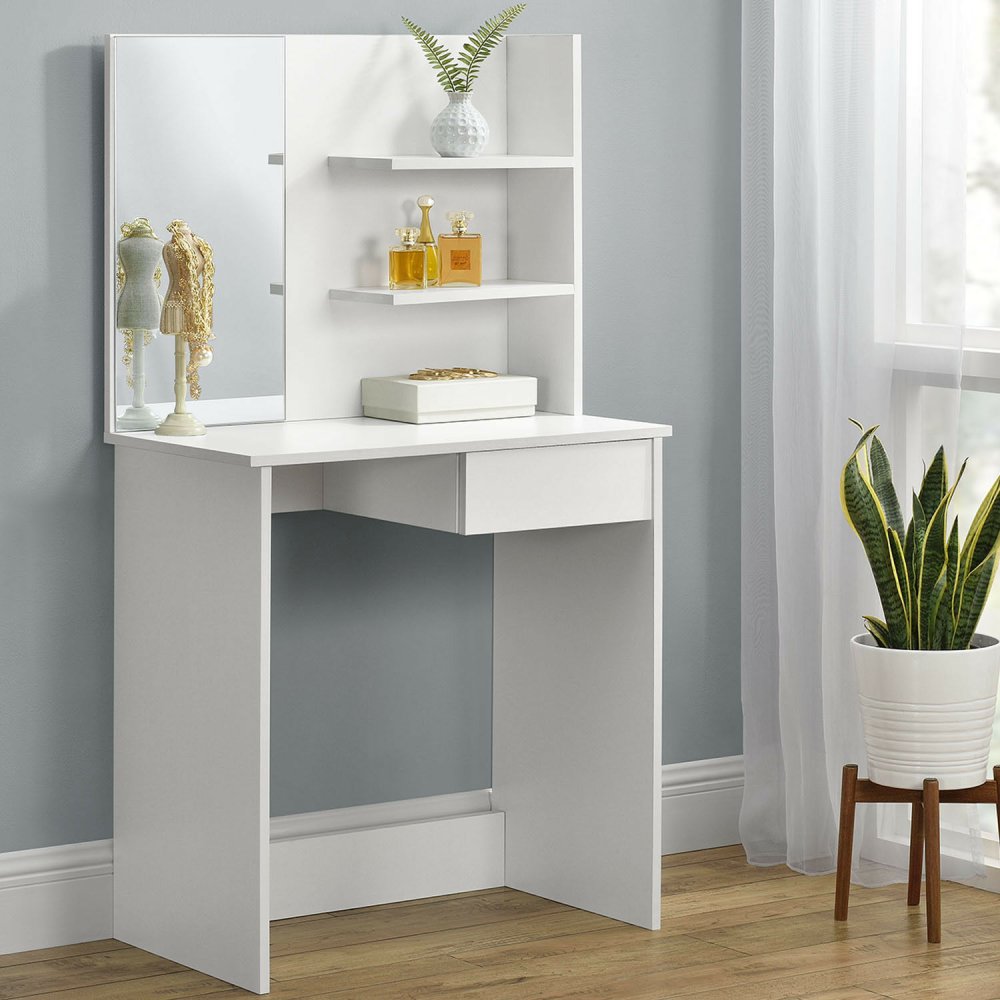Modern Dressing Table with Large Mirror and Shelves ModernHome, White (0)