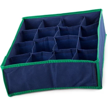 Drawer Organizer for Underwear and Socks, 16 Compartments, Navy Blue