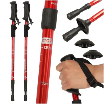 Collapsible Trekking Poles for Nordic Walking & Hiking, 2 Pack, Red