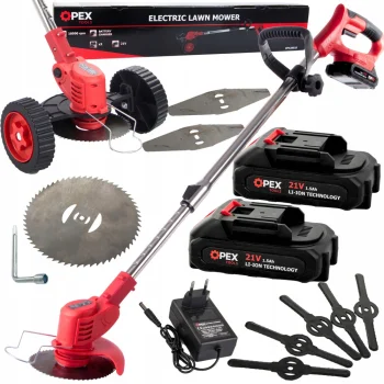 Cordless Grass Trimmer OPEX TOOLS OPX28025, 21V, 2x 1.5 Ah, with Wheels, Red/Black