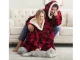 Oversized Hoodie Blanket with Hood and Giant Pocket, Red Plaid