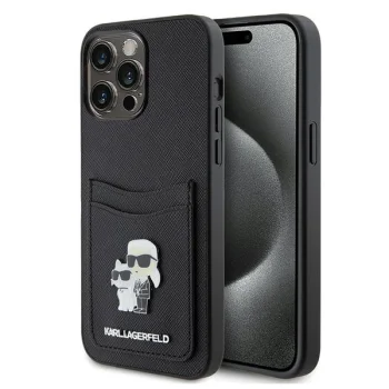Karl Lagerfeld Saffiano Cardslot Case for iPhone 15 Pro Max, Black