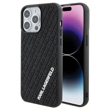 Karl Lagerfeld iPhone 15 Pro Max Case 3D Rubber Multi Logo, Black