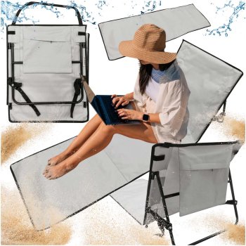 Saliekams pludmales paklājiņš ar atzveltni 2-in-1, pelēks