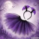 Kids Halloween Costume, Bat Skirt and Headband, Black/Purple