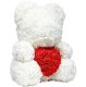 Rose Bear Teddy with Heart and LED Lights 23 cm, White & Red