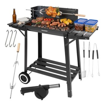 Charcoal Garden Grill with Rotisserie Kaminer 93x41x86cm, black