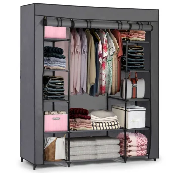 Massido Large Textile Wardrobe, Graphite