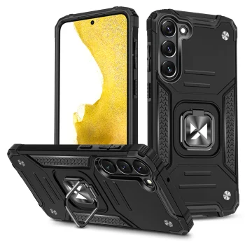 Wozinsky Ring Armor Case for Samsung Galaxy S23 with Ring Holder and Stand, Black