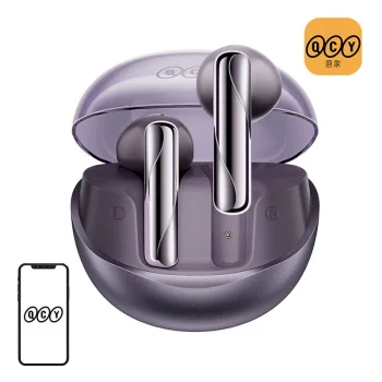 QCY AilyBuds Clear T32 TWS Wireless Earbuds Purple BT 5.3