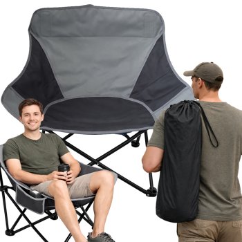 Saliekams makšķerēšanas un tūrisma krēsls ar somu, pelēks