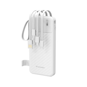 Wozinsky W11-W 10000mAh 10W Power Bank with Built-in Cables and Flashlight, White