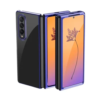 Phone Case for Samsung Galaxy Z Fold 4 Plating Case with Metallic Frame, Blue