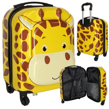 Kids Travel Suitcase with Wheels Giraffe, Cabin Luggage, 23.5L, Yellow/Brown