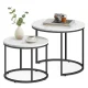 Leobert Round Coffee Table Set (2 pcs), Marble Pattern / Black Legs