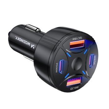 Wozinsky WLS-04 Car Charger 2xUSB-C 2xUSB-A - Black