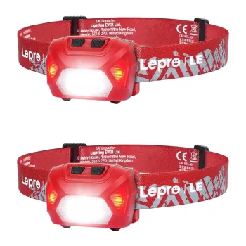 LEPRO 320014-R-2 Rechargeable LED Headlamp, 300 lm, IPX4, 2-Pack, Red