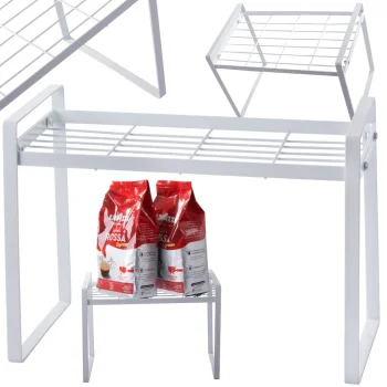 Single level metal shelf for kitchen countertop organizer loft stand