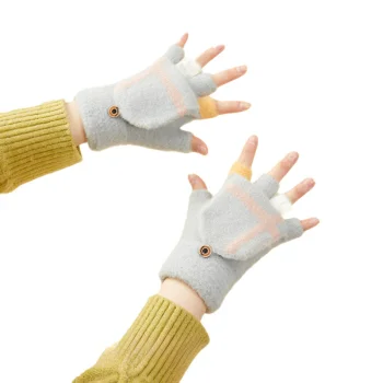 Women's and Children's Winter Phone Mittens Convertible Gloves, Universal Size, Grey