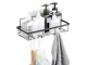 Loft Style Bathroom Shower Shelf with 4 Hooks, Black