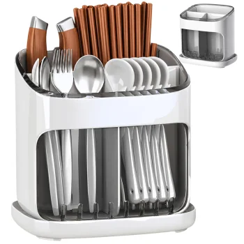 Kitchen Cutlery Drainer and Organizer, Grey