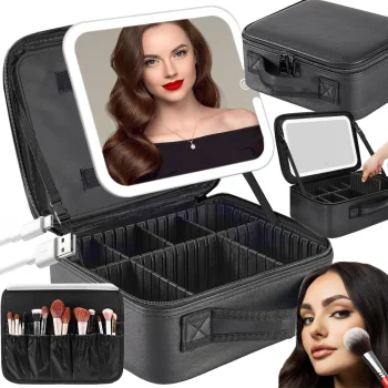 Cosmetic Case with LED Mirror, Black