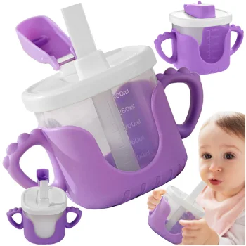 Baby Non-Spill Sippy Cup with Silicone Handles and Straw, 300ml