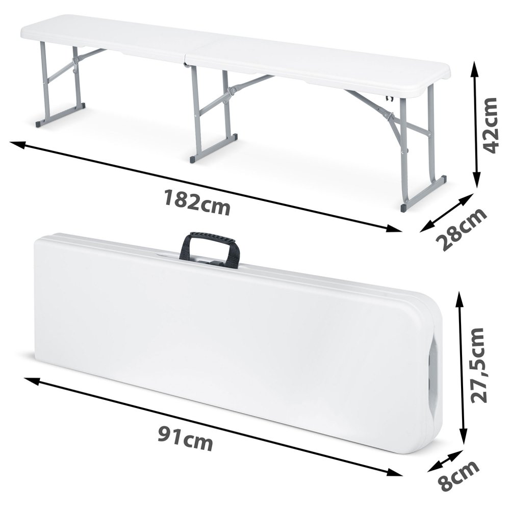 Plonos 180 cm White Folding Garden Bench - Sturdy Outdoor Seating (2)