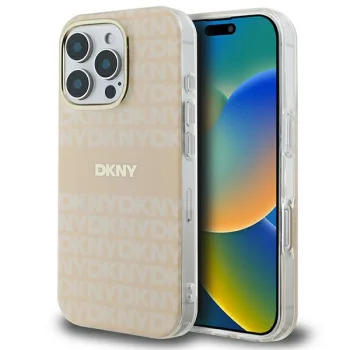 DKNY iPhone 16 Pro Case Repeat Texture Pattern & Stripe MagSafe - Pink