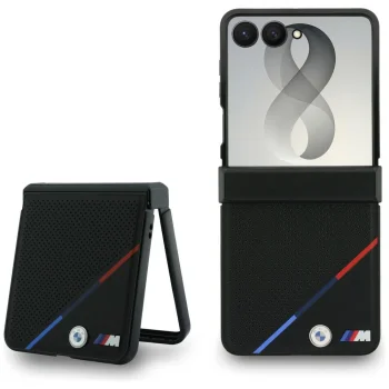 BMW M Leather Perforated Tricolor MagSafe Case for Samsung Galaxy Z Flip 8 - Black