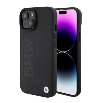 BMW iPhone 15 Case Leather Hot Stamp MagSafe, Black