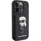 Apple iPhone 15 Pro Max 6.7\" Karl Lagerfeld Saffiano Cardslots and Stand Monogram Ikonik Patch Case Cover, Black