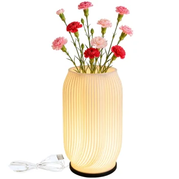 Decorative Table Lamp and Vase 2-in-1 LED RGB with Remote, Ecru