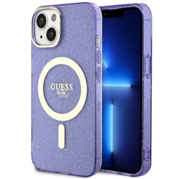 Guess iPhone 14 Plus Case Glitter Gold MagSafe, Purple
