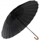 Malatec Large Umbrella with Wooden Handle, 24 Ribs, Black
