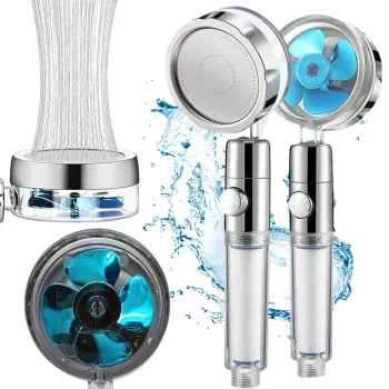 Shower Head with Turbine and Replaceable Filter, Silver/Blue