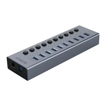 USB-A 3.0 10-port hUB with switch - gray