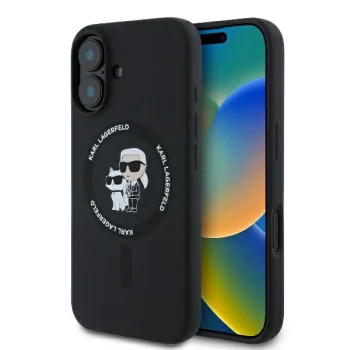 Apple iPhone 16 Plus 6.7'' Karl Lagerfeld Karl&Choupette Glitter MagSafe Cover Case, Black