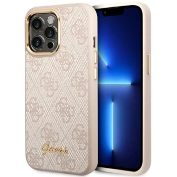 Guess iPhone 14 Pro Max Case 4G Vintage Gold Logo, Pink